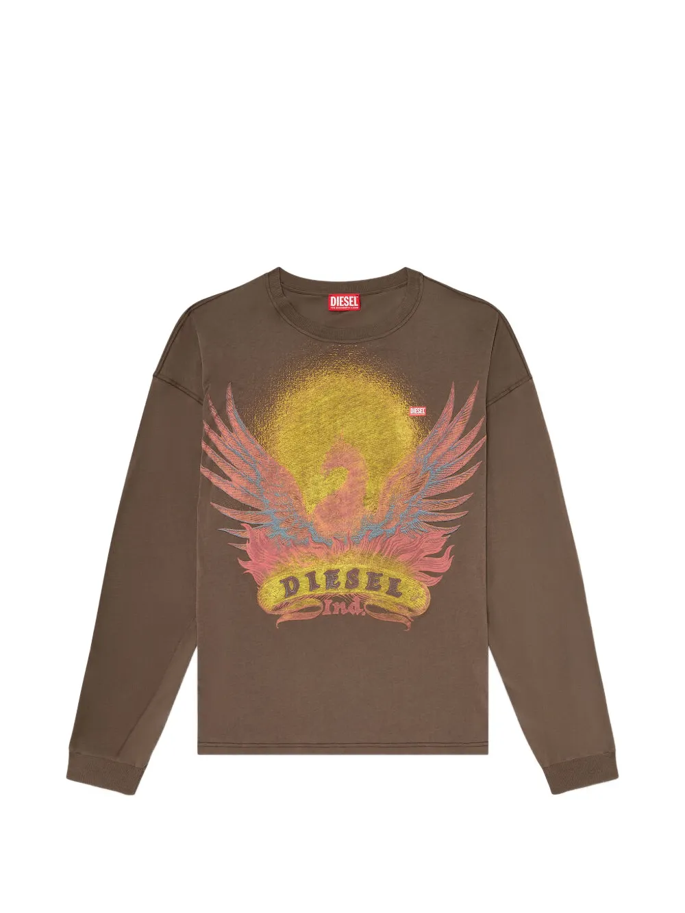 Diesel T-shirt met lange mouwen en phoenix-print Bruin