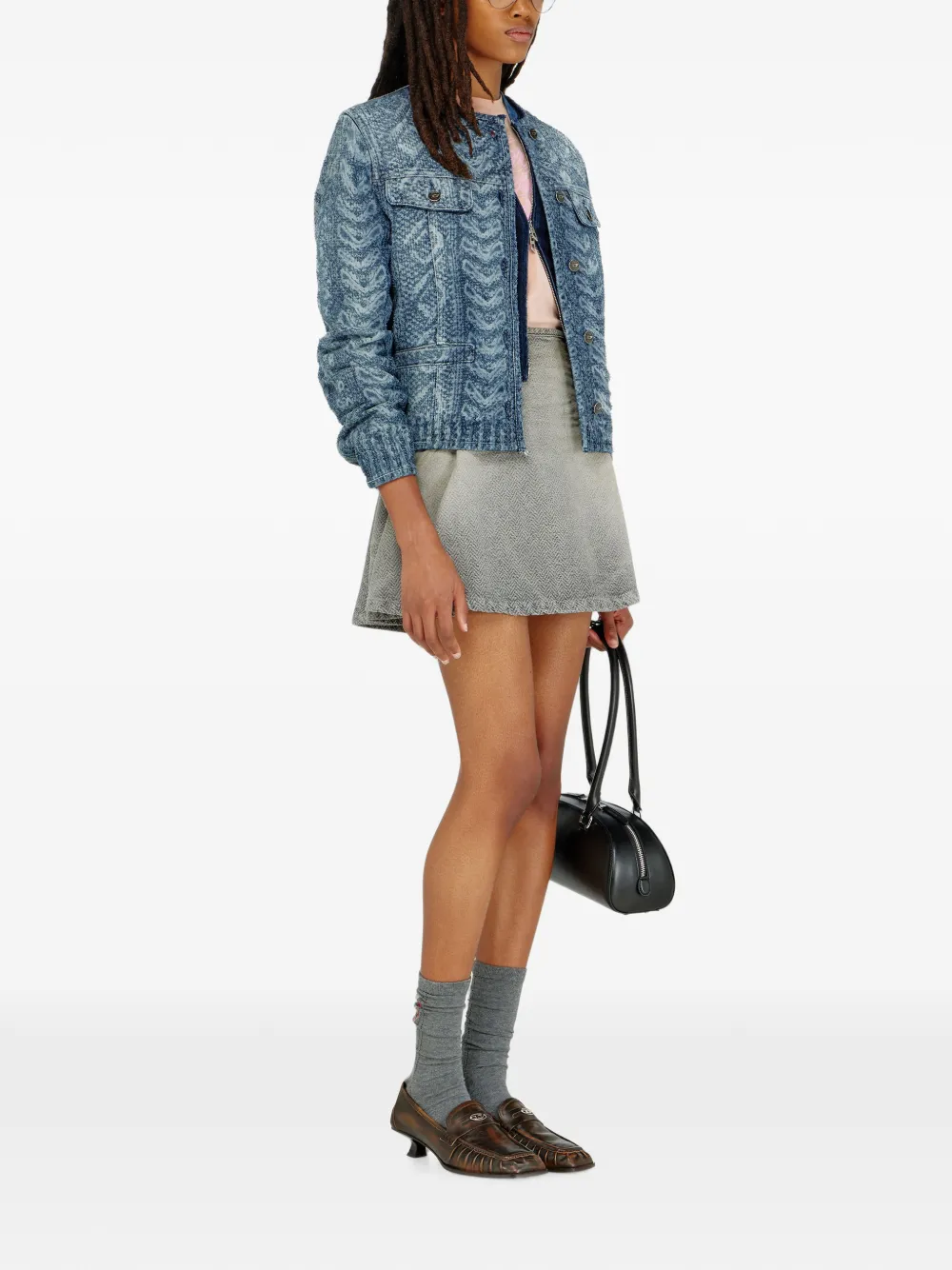 Diesel Gerafelde denim rok met visgraatpatroon Grijs