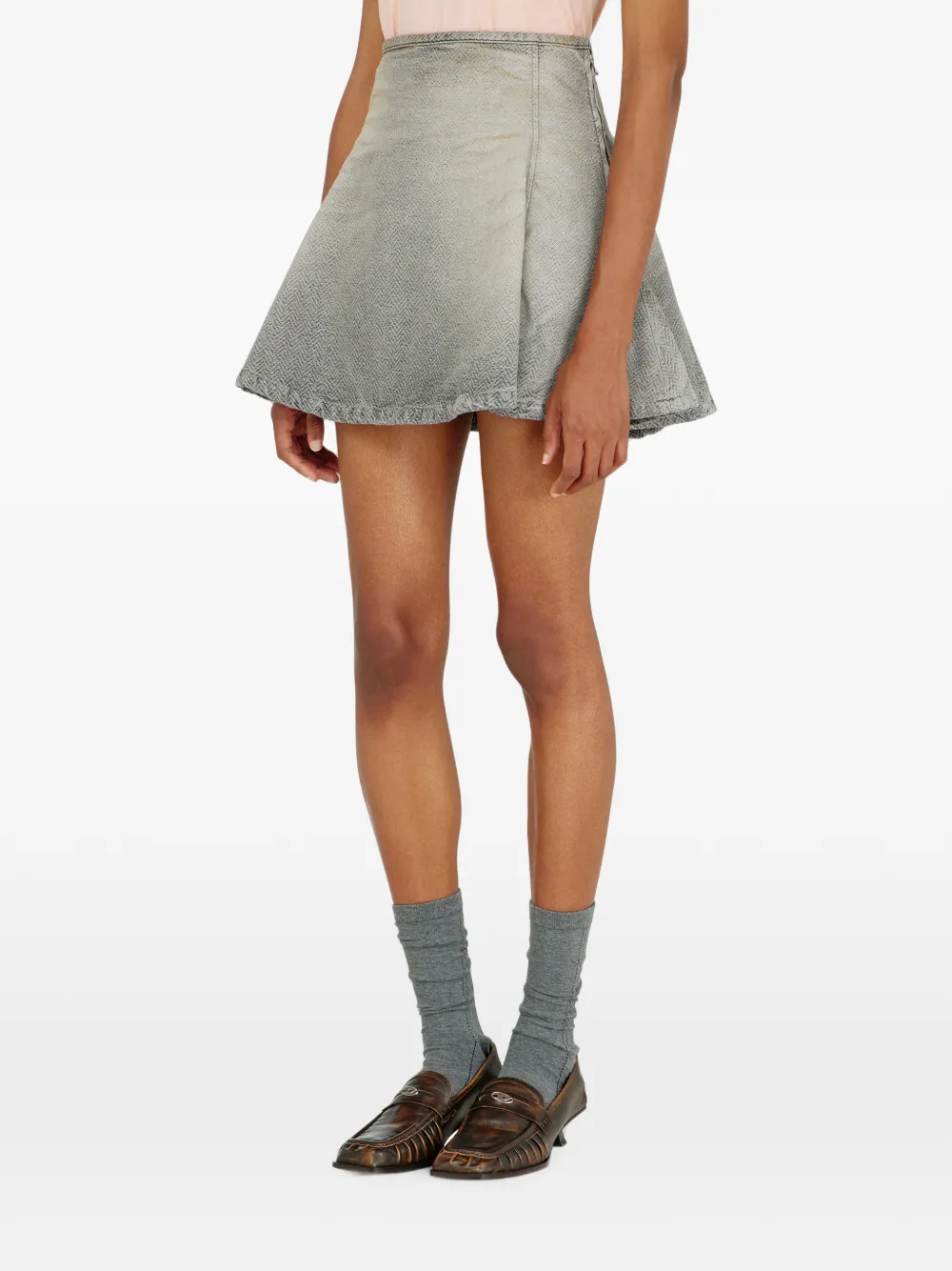 Diesel Gerafelde denim rok met visgraatpatroon Grijs