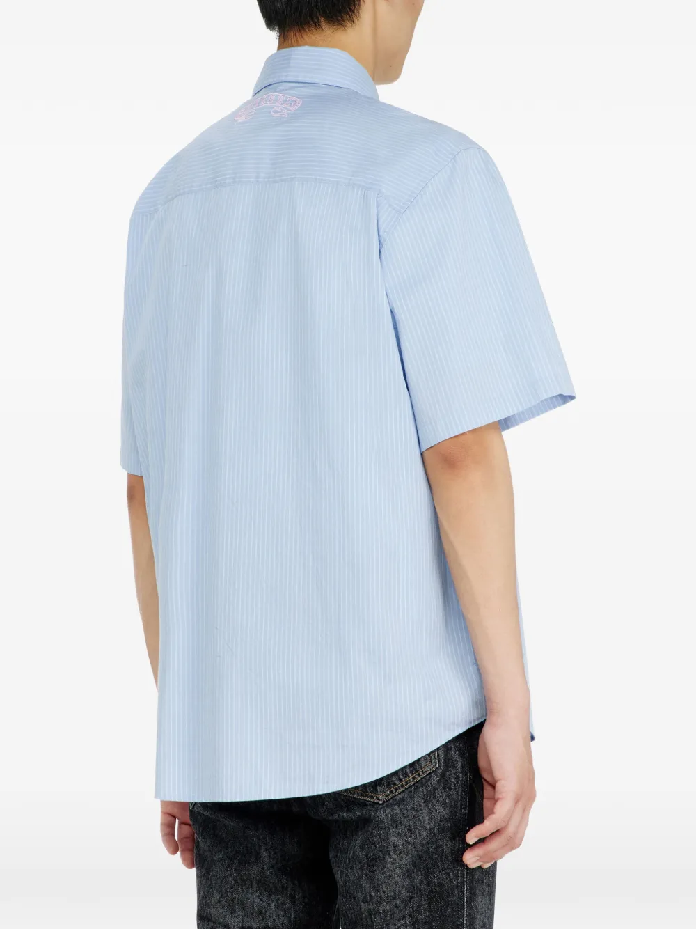 Diesel Gestreept popeline overhemd met geborduurde patch Blauw