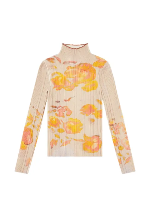 Diesel ribbed wool turtleneck top with floral-print