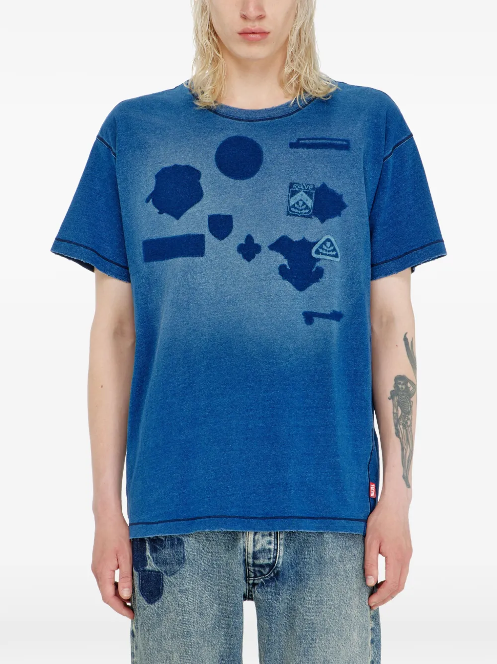 Diesel T-shirt met patches met schaduweffect Blauw