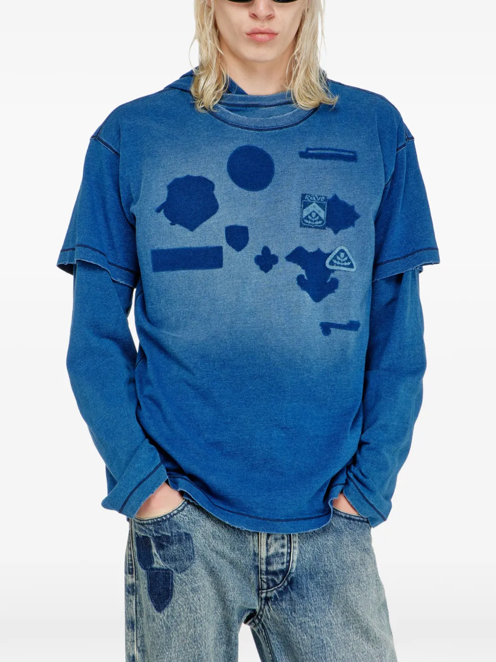 Diesel T-shirt met patches met schaduweffect Blauw