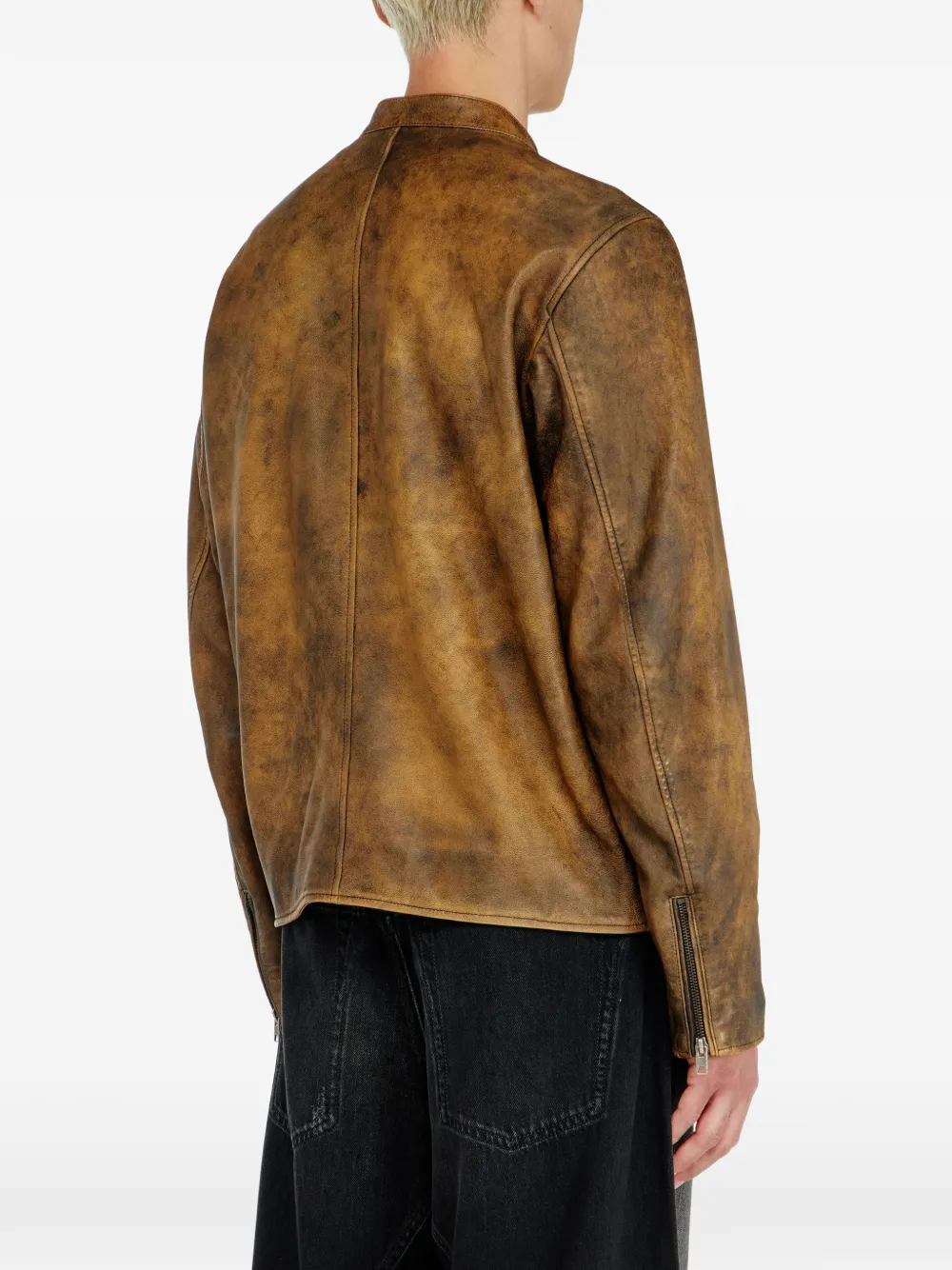 Diesel Oval-D leren jack met reliëf Bruin