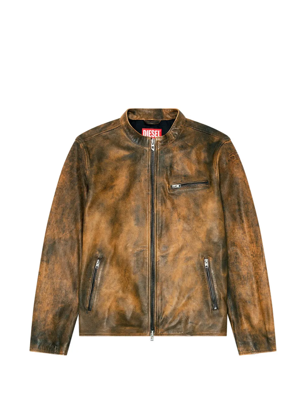 Diesel Oval-D embossed leather jacket - Marrone