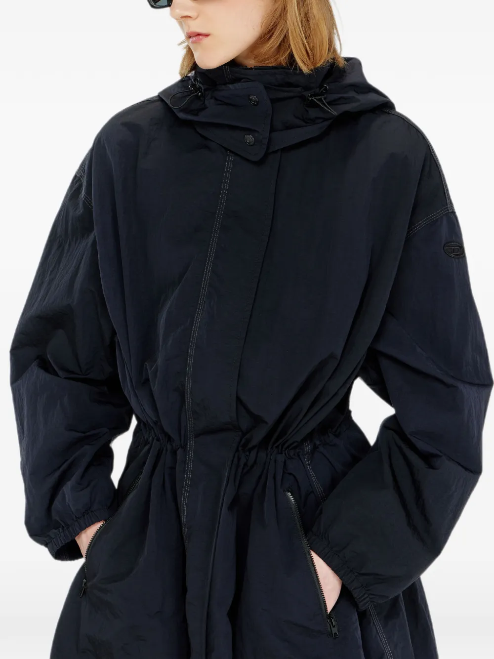 Diesel Nylon trenchcoat met afneembare capuchon Blauw