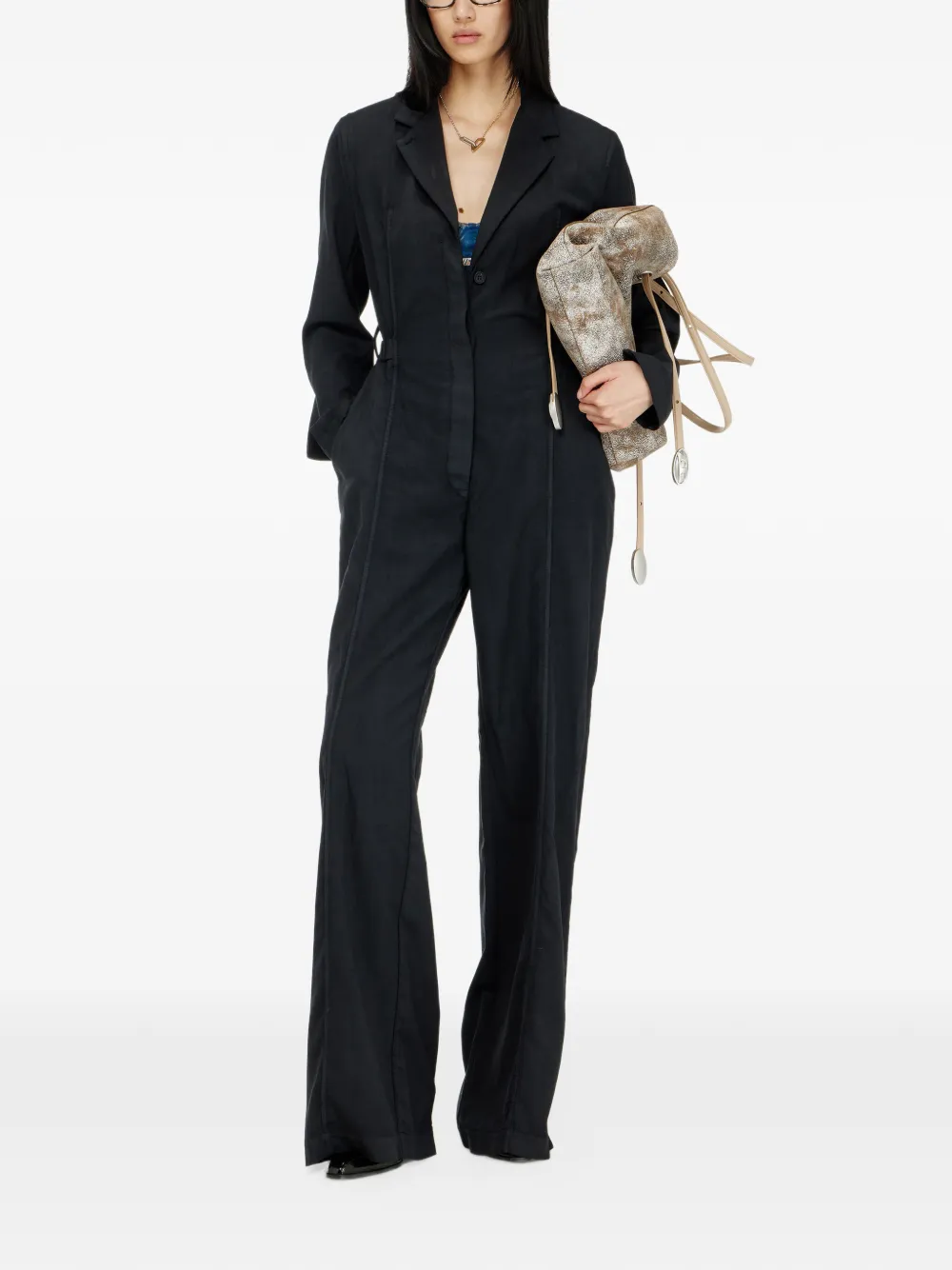 Diesel Belted blazer jumpsuit in stretch wool Zwart