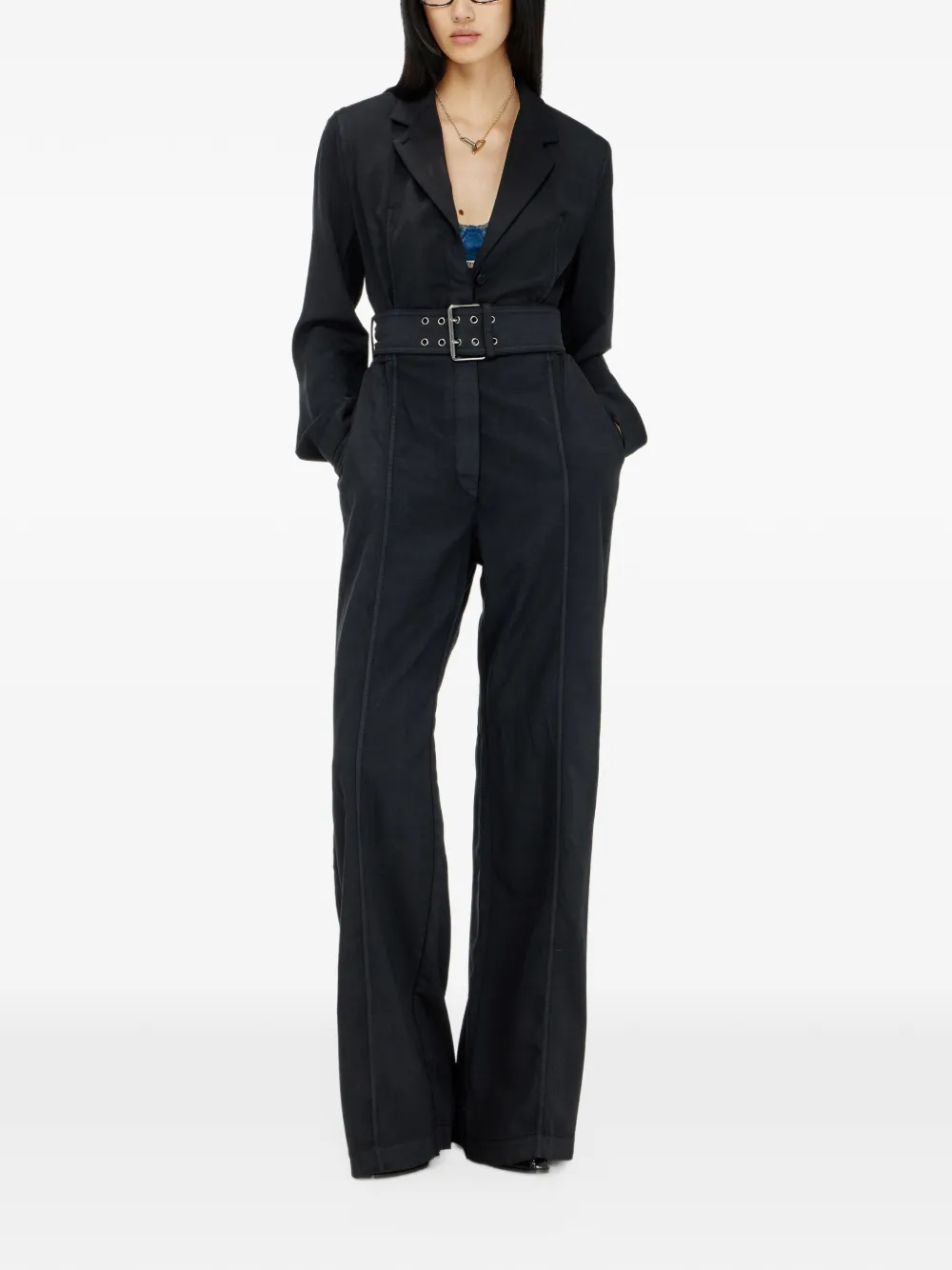 Diesel Belted blazer jumpsuit in stretch wool Zwart