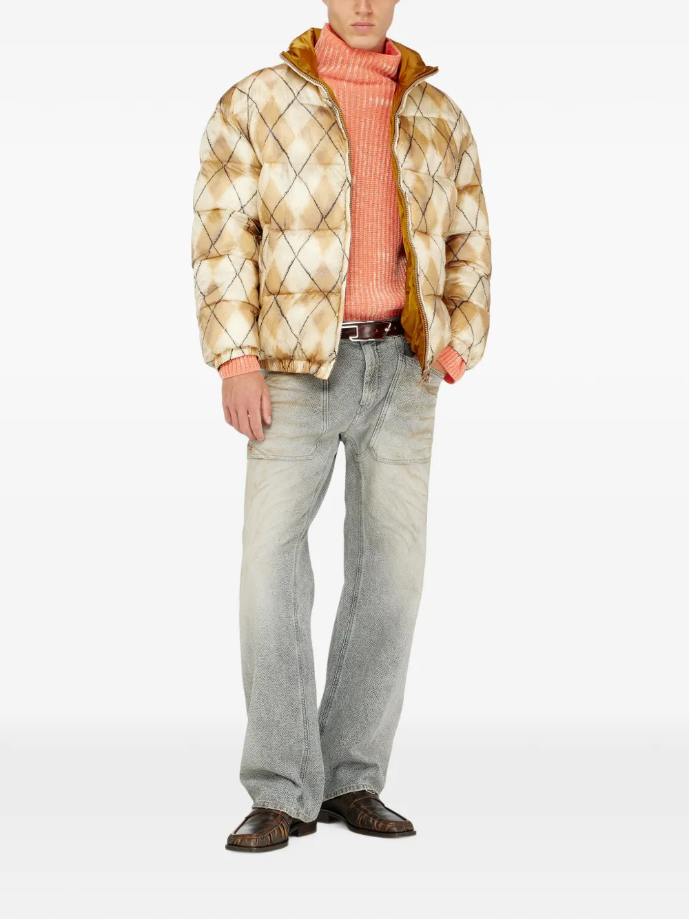 Diesel Omkeerbaar donsjack met argyle-print Beige