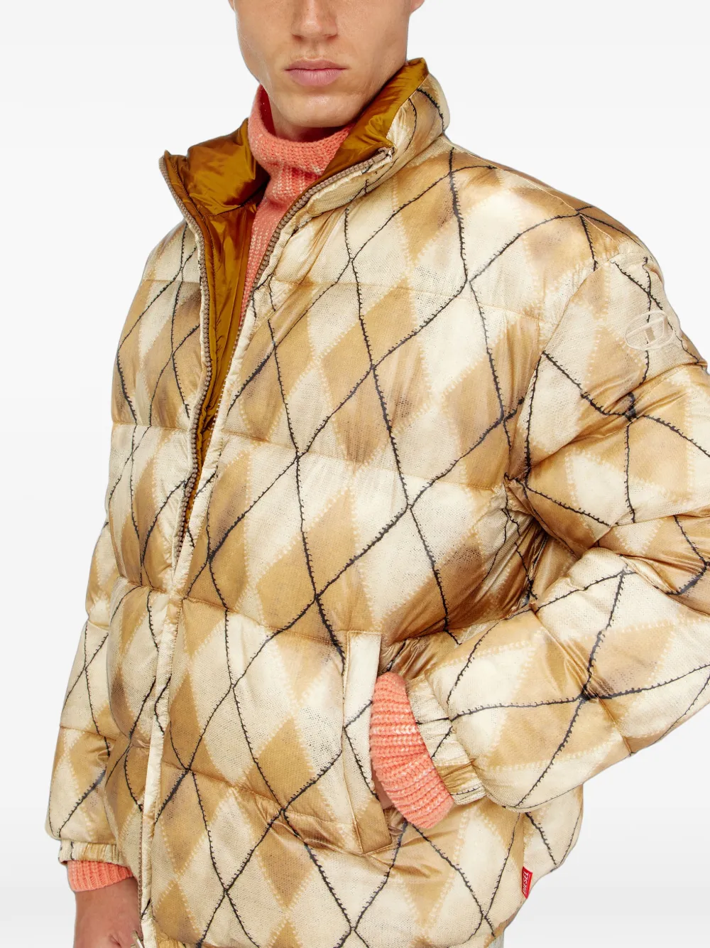 Diesel Omkeerbaar donsjack met argyle-print Beige