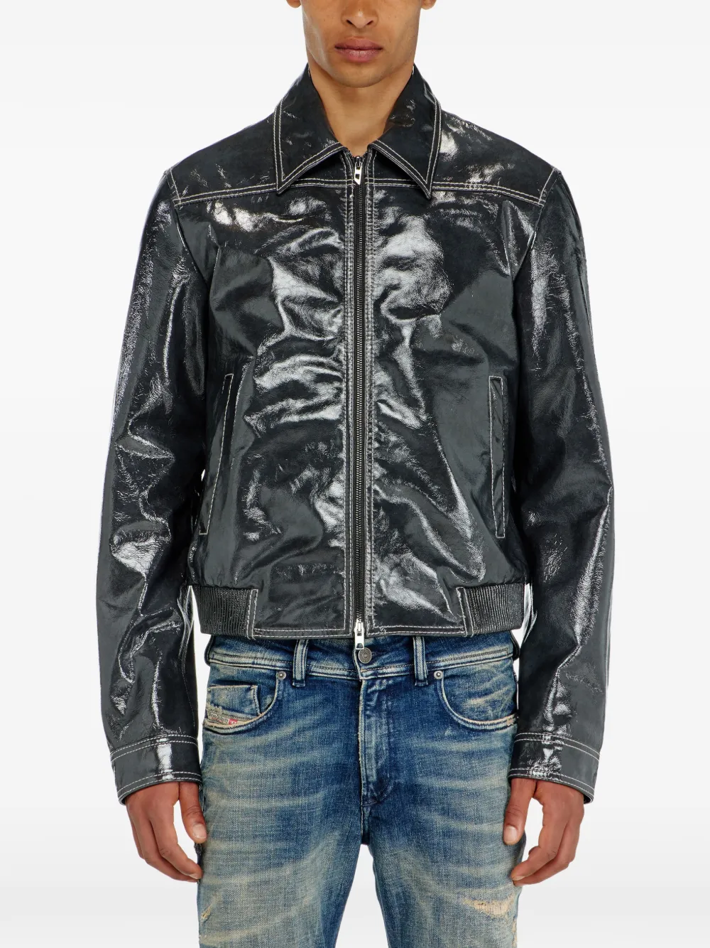 Diesel エナメルレザージャケット | グレー | FARFETCH JP