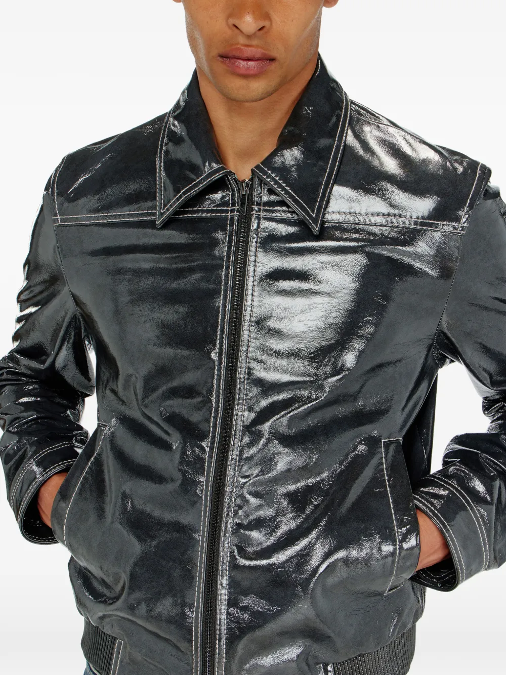 Diesel エナメルレザージャケット | グレー | FARFETCH JP