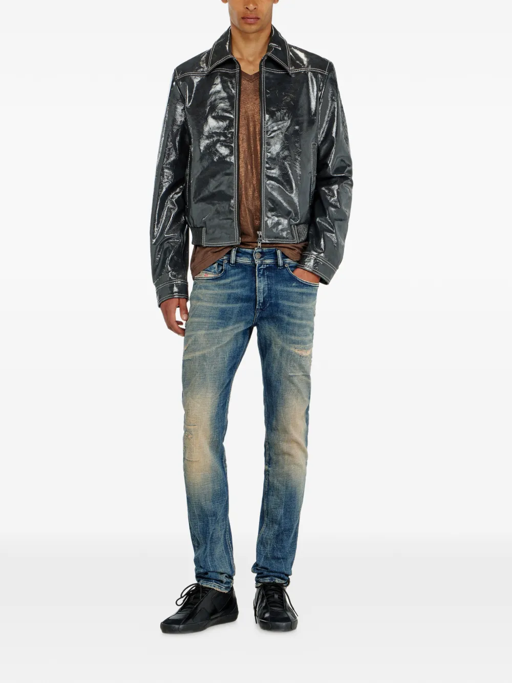 Diesel エナメルレザージャケット | グレー | FARFETCH JP