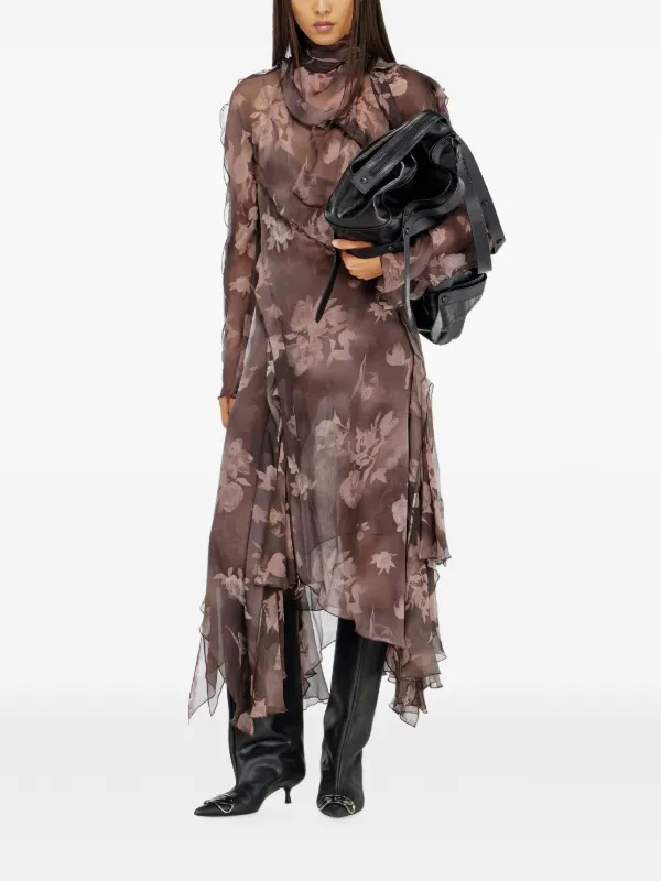 Diesel floral-print Ruffled Midi Dress | Brown