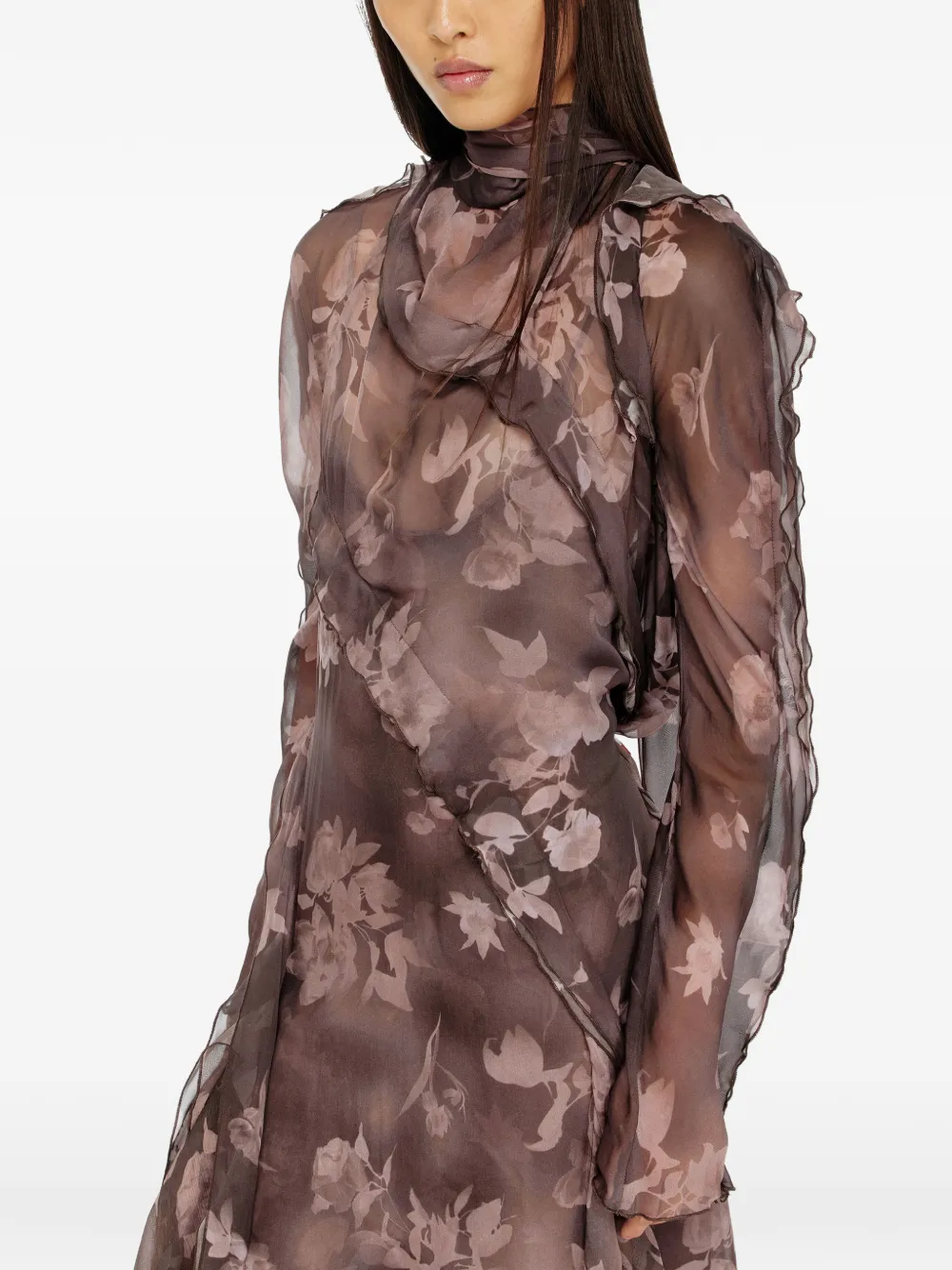 Diesel Midi-jurk met bloemenprint Bruin