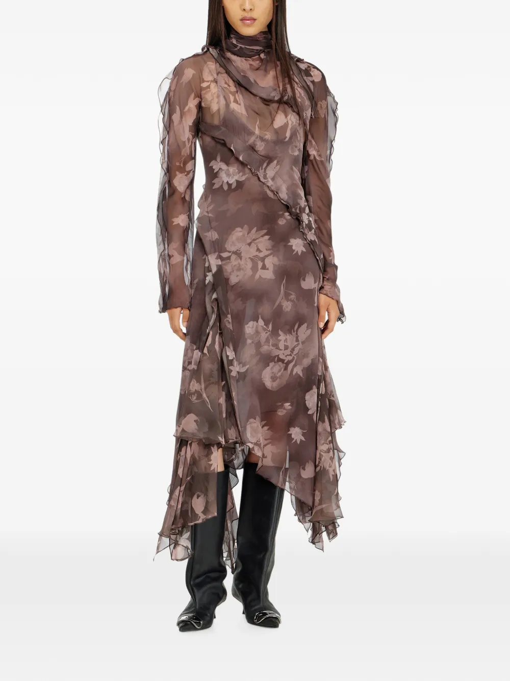 Diesel Midi-jurk met bloemenprint Bruin