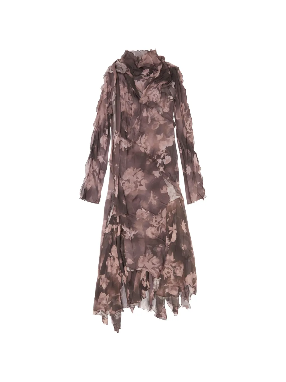 Diesel asymmetric midi dress in chiffon and silk-crepe - Marrone