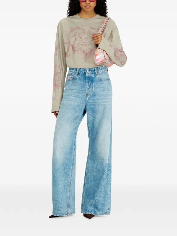 Diesel graphic-print long-sleeve Cotton T-shirt | Neutrals | FARFETCH