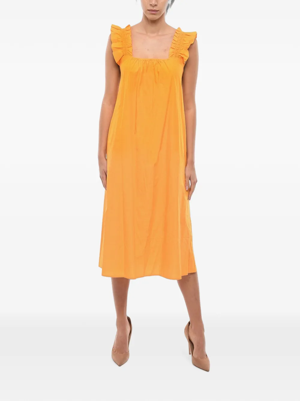 Samsoe & Samsoe Ruffled Square-neck Midi Dress In Yellow