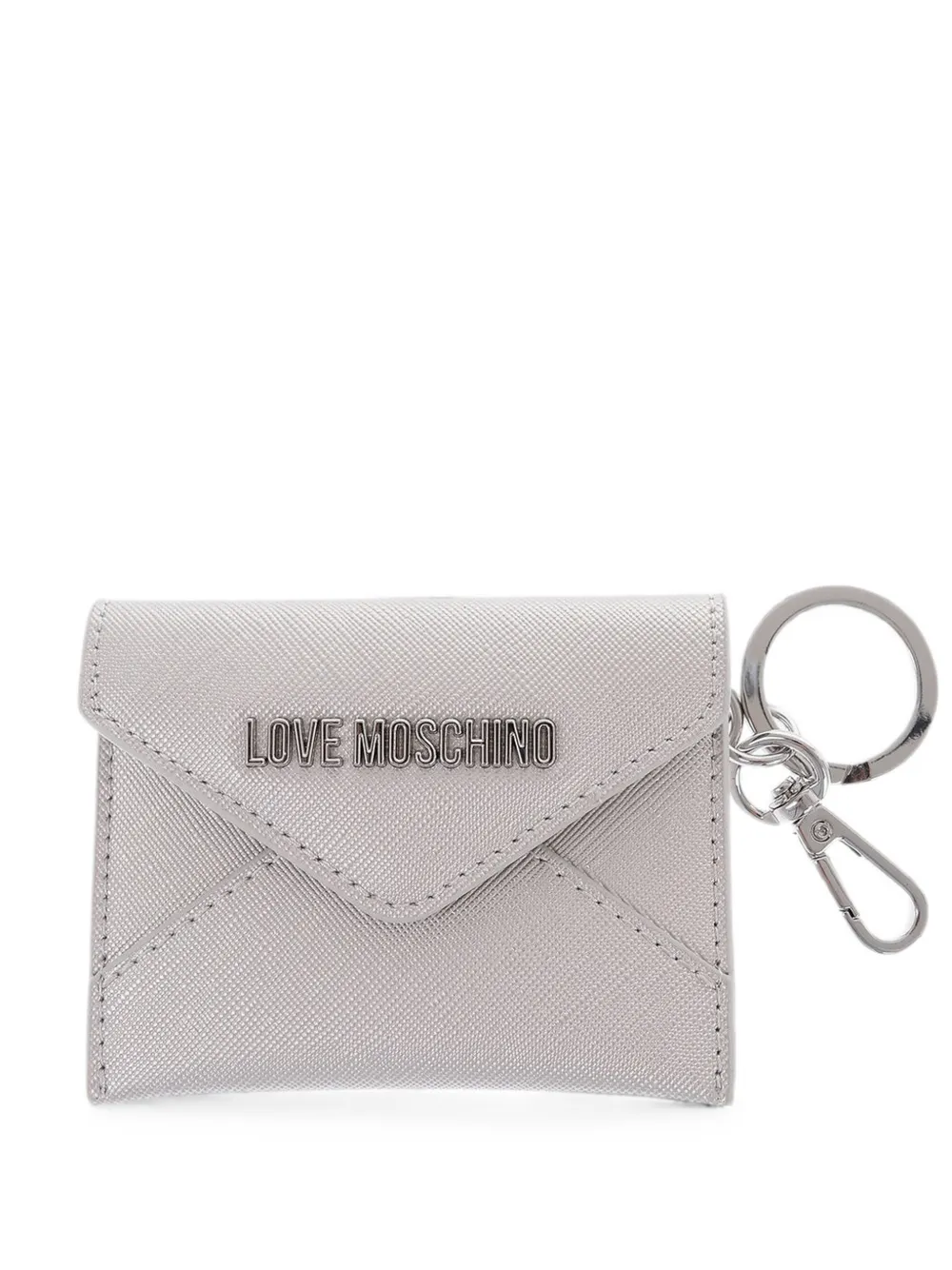 Love Moschino Logo-plaque Envelope Keychain In Gray