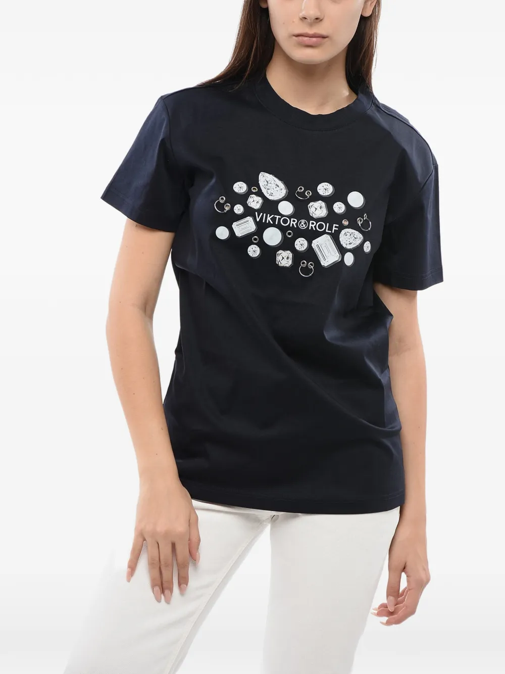 Viktor & Rolf piercing-detail graphic-print T-shirt - Schwarz