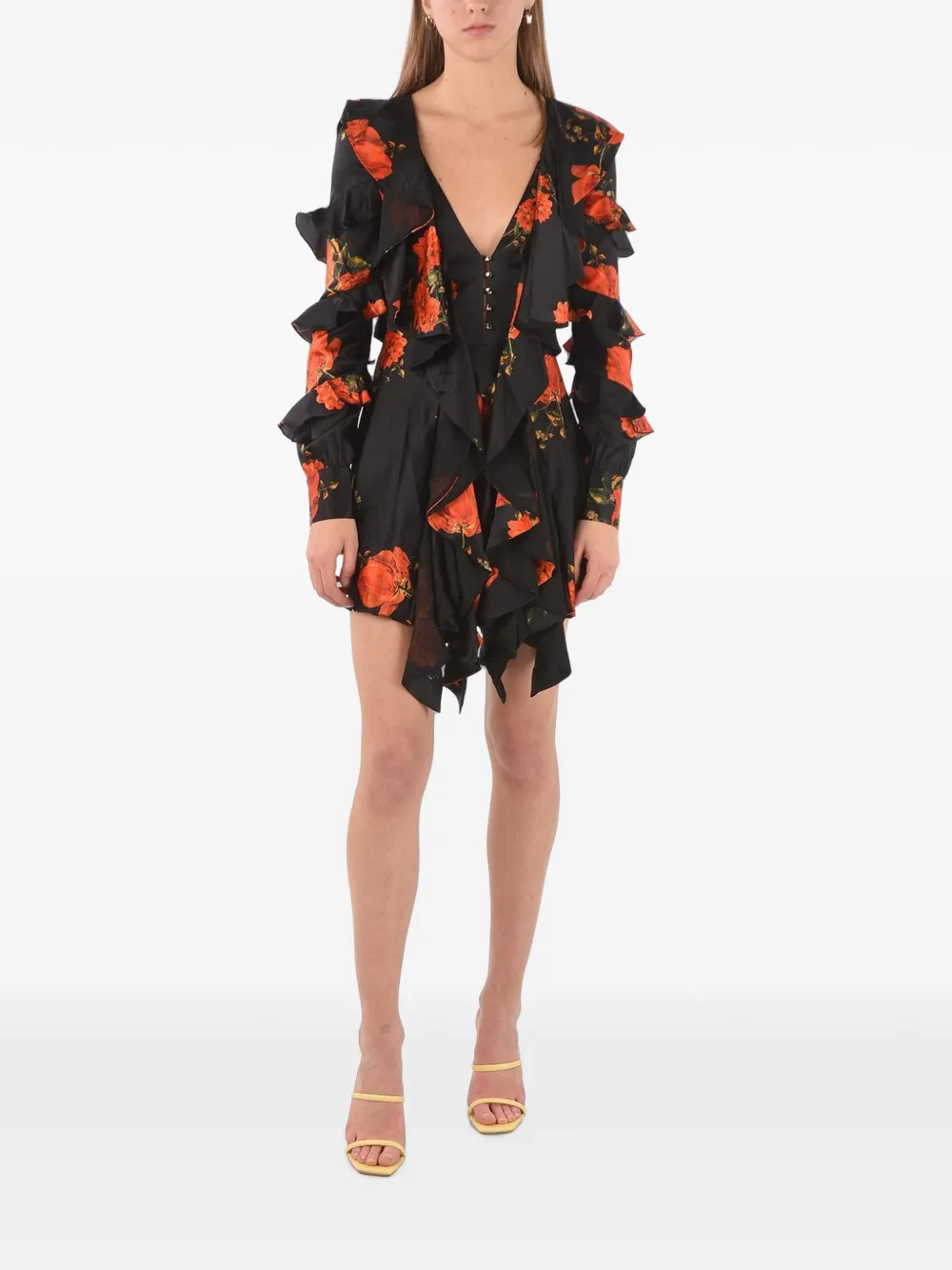 Philipp Plein floral-print ruffled mini dress - Black
