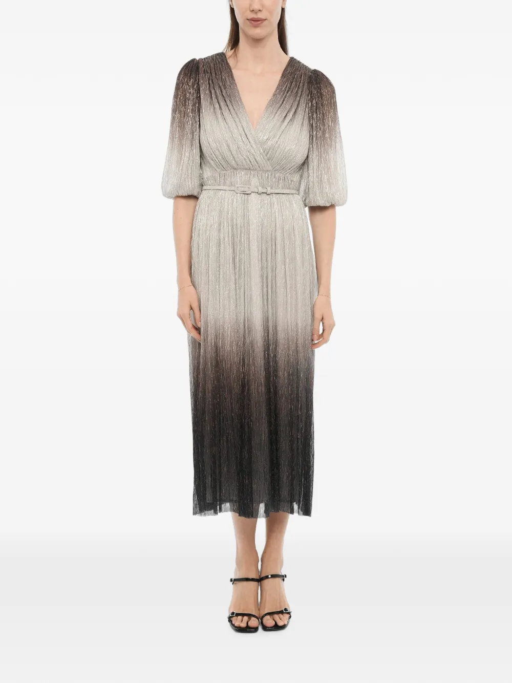 Costarellos metallic-effect plissé midi dress
