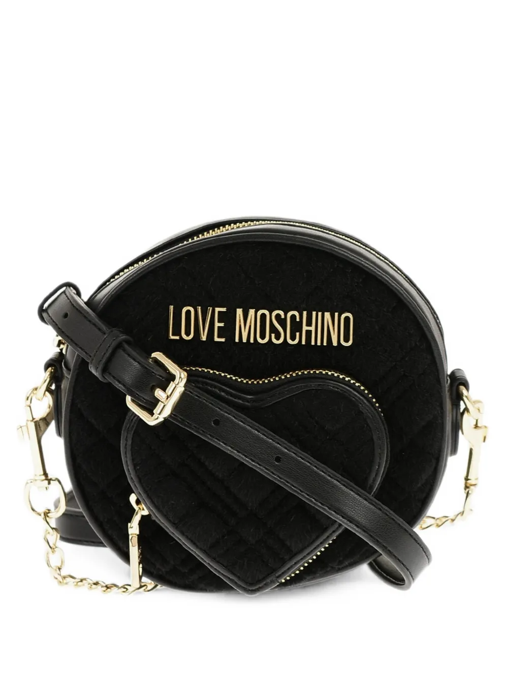 Moschino heart-shaped pocket round mini crossbody bag - Schwarz