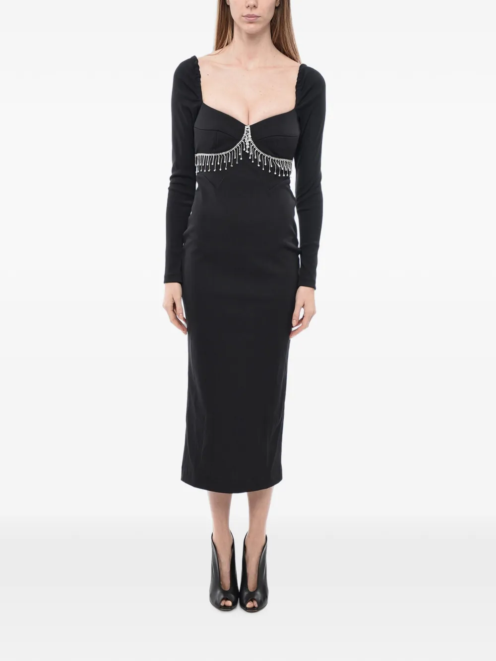 ANOUKI rhinestone-embellished long-sleeve midi dress