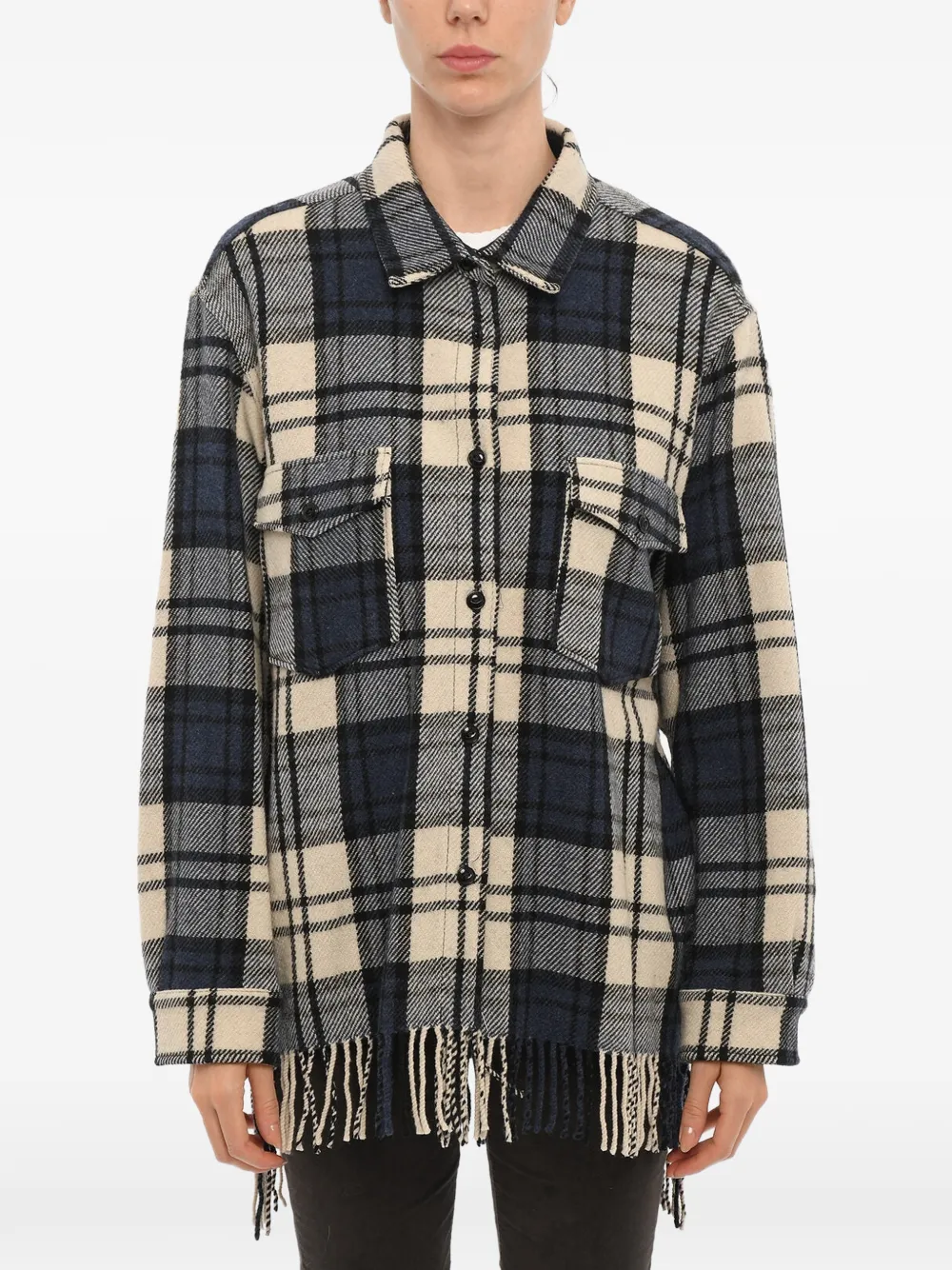 Woolrich fringed checked overshirt - Nude