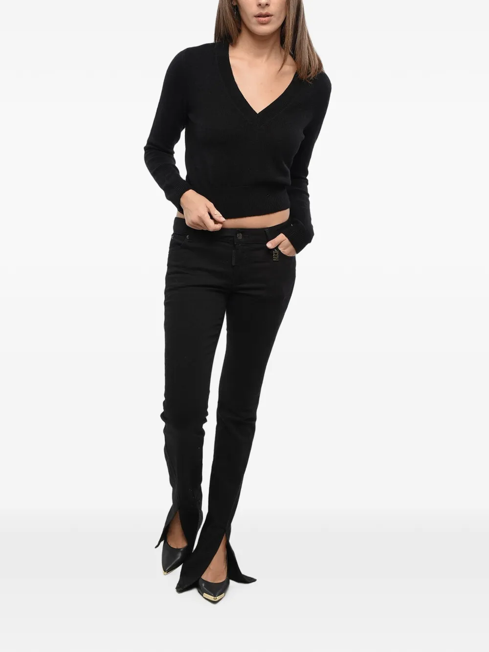Diesel logo-detail V-neck sweater Zwart