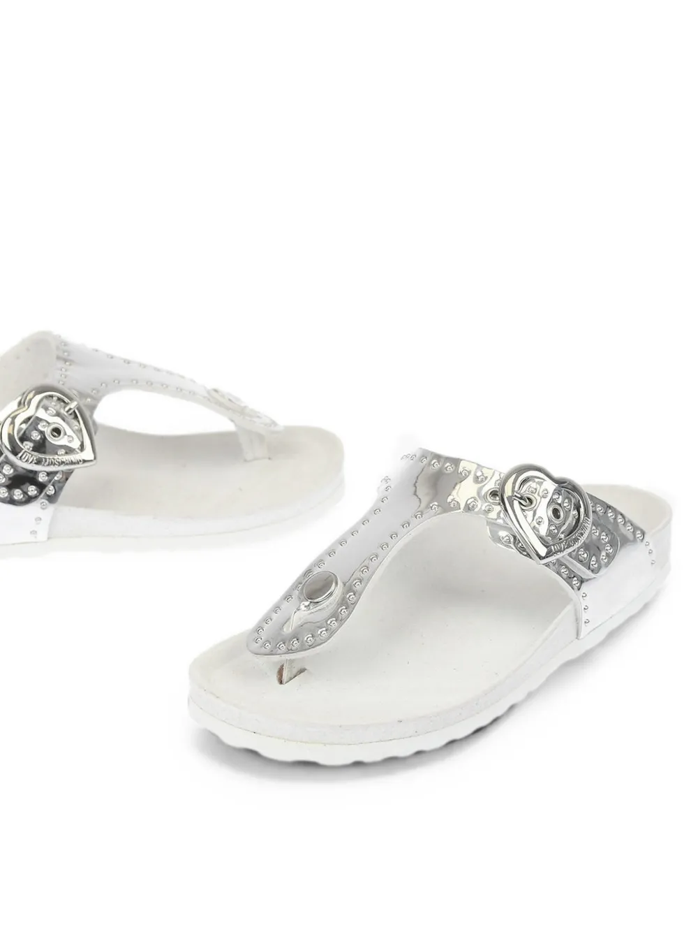 Love Moschino heart-buckle studded thong sandals Wit