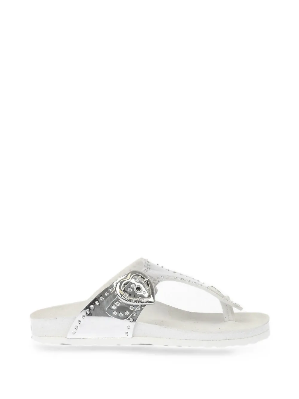 Love Moschino heart-buckle studded thong sandals Wit