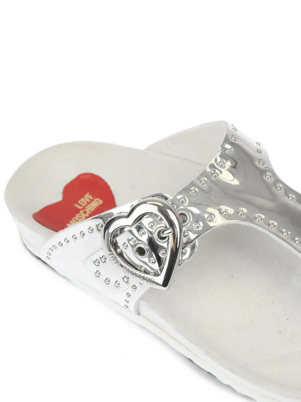 Love Moschino heart-buckle studded thong sandals Wit