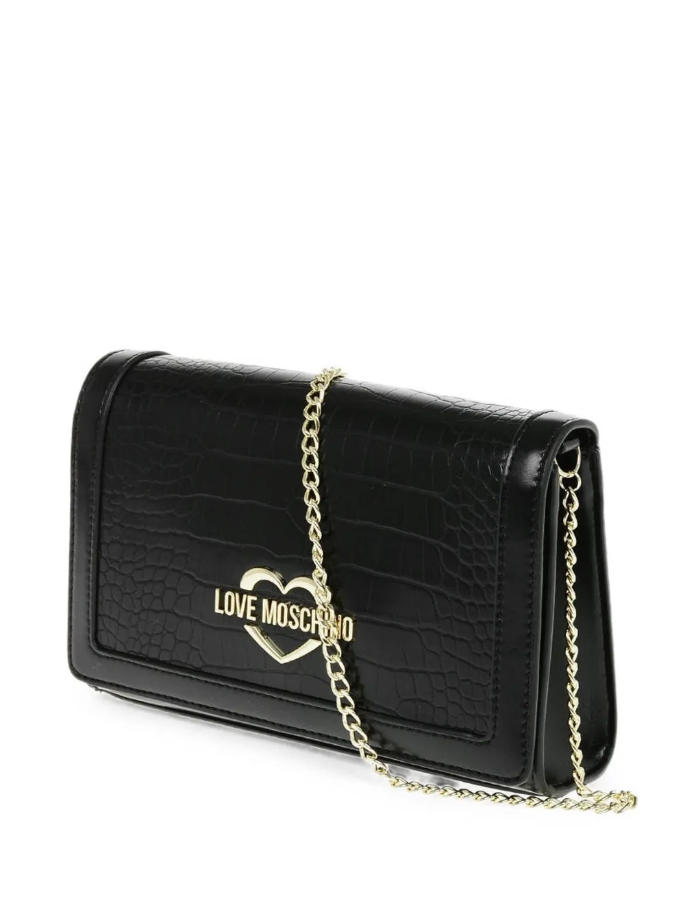 Love Moschino crocodile-effect heart-plaque shoulder bag - Black