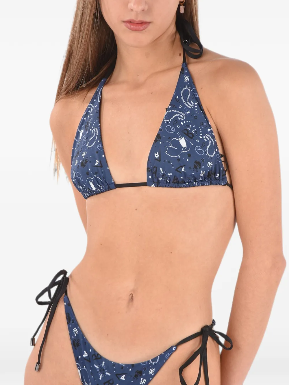 Karl Lagerfeld Triangel-Bikini mit Logo-Print - Blau