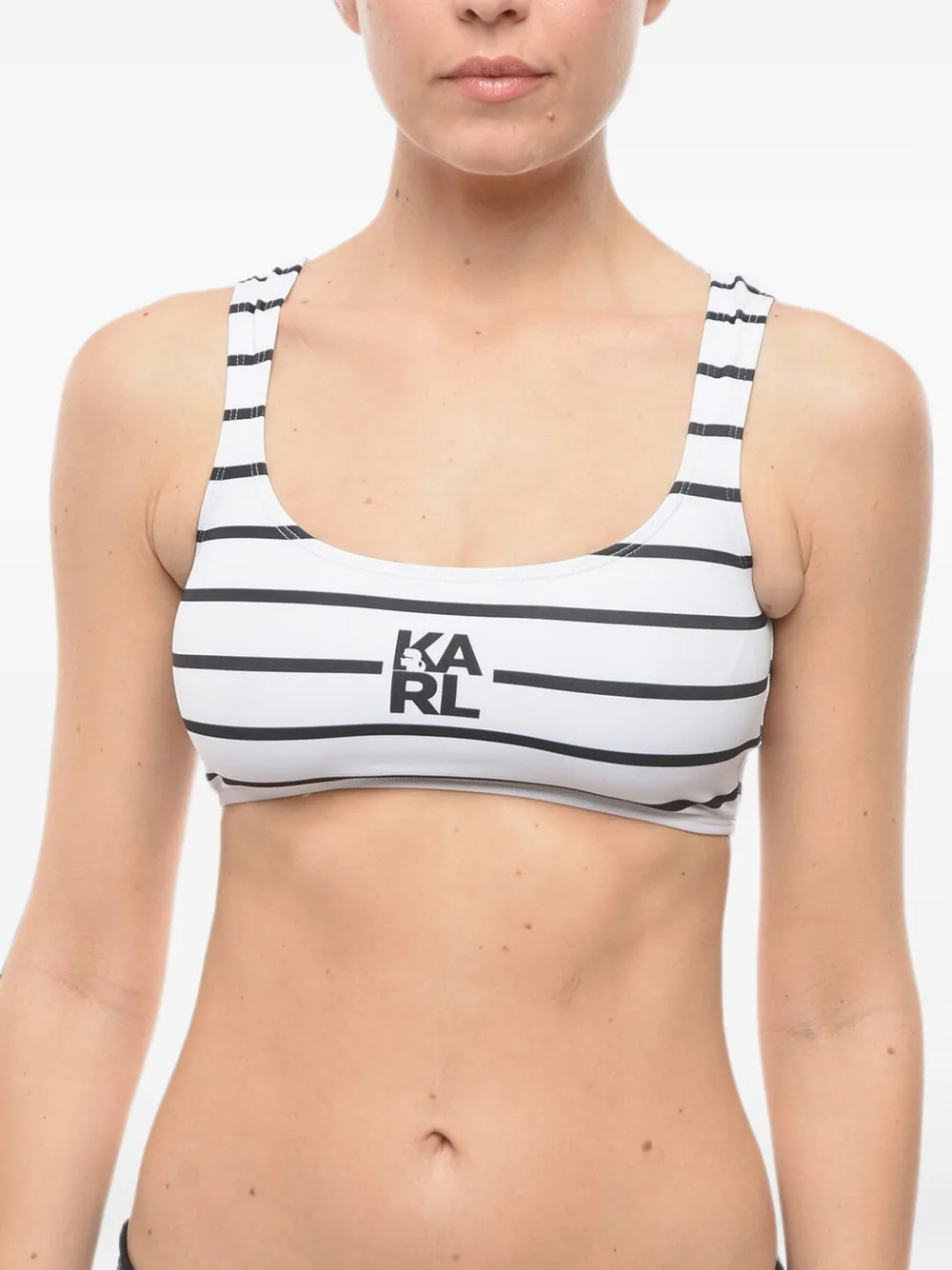 Karl Lagerfeld Gestreifter Bikini mit Logo-Print - Weiß