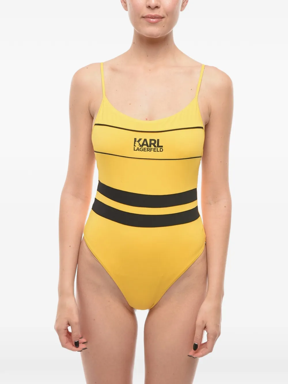 Karl Lagerfeld Gestreifter Badeanzug mit Logo-Print - Gelb