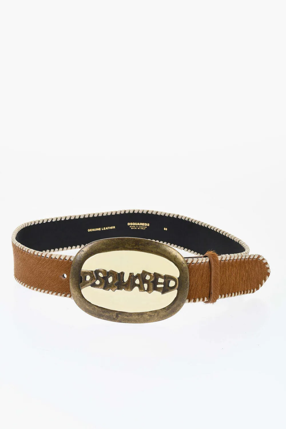 DSQUARED2 logo-buckle calf hair belt - Brown