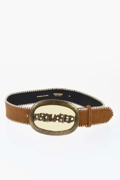 DSQUARED2 logo-buckle calf hair belt