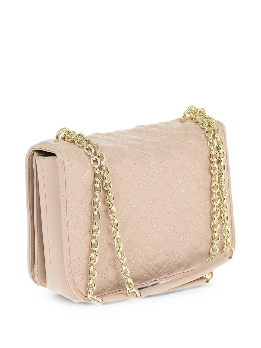 Moschino quilted logo-plaque shoulder bag Beige