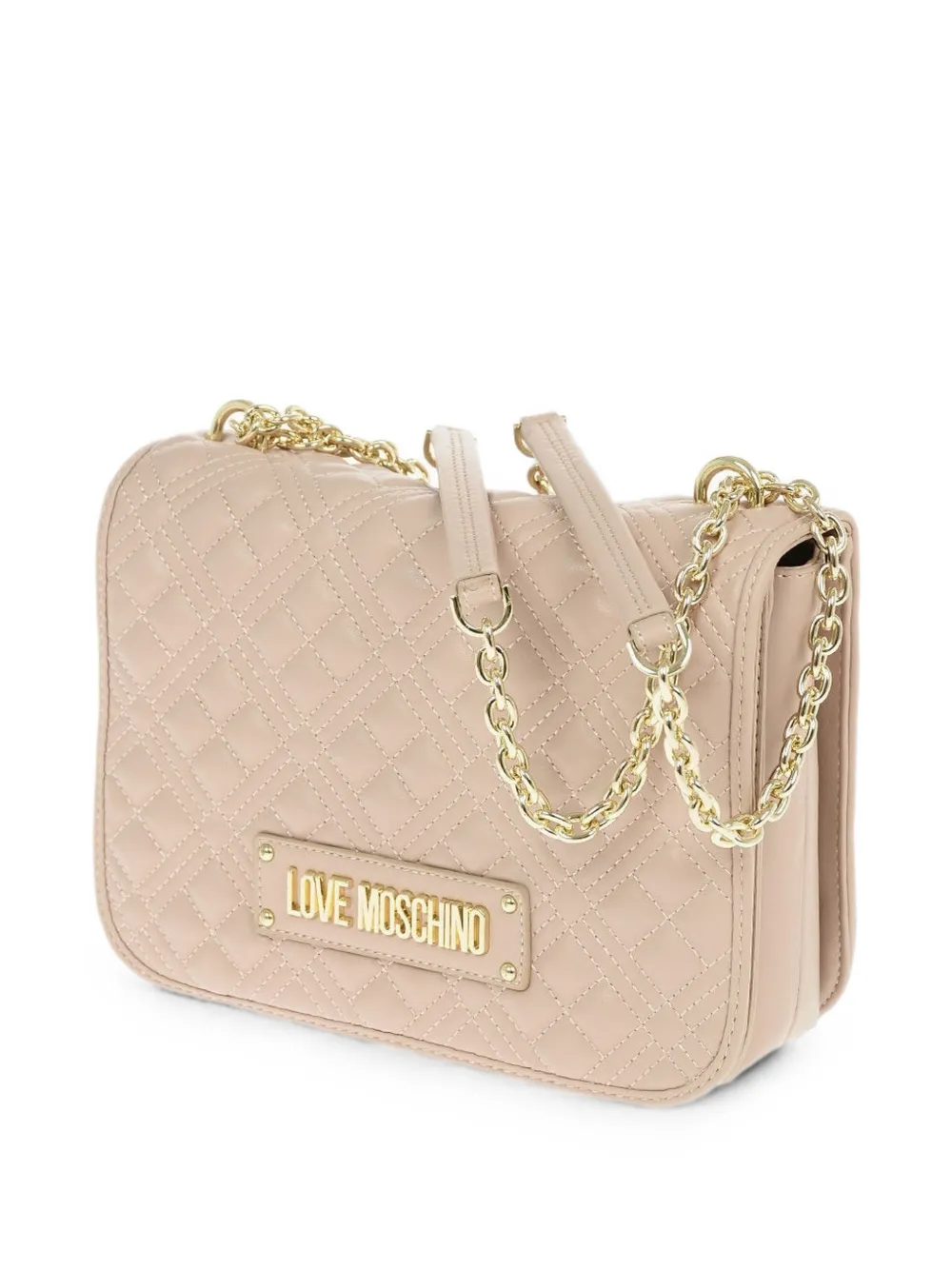 Moschino quilted logo-plaque shoulder bag Beige