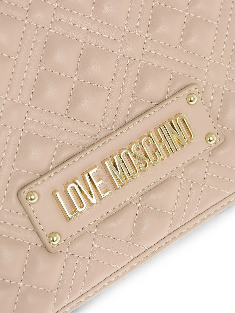 Moschino quilted logo-plaque shoulder bag Beige