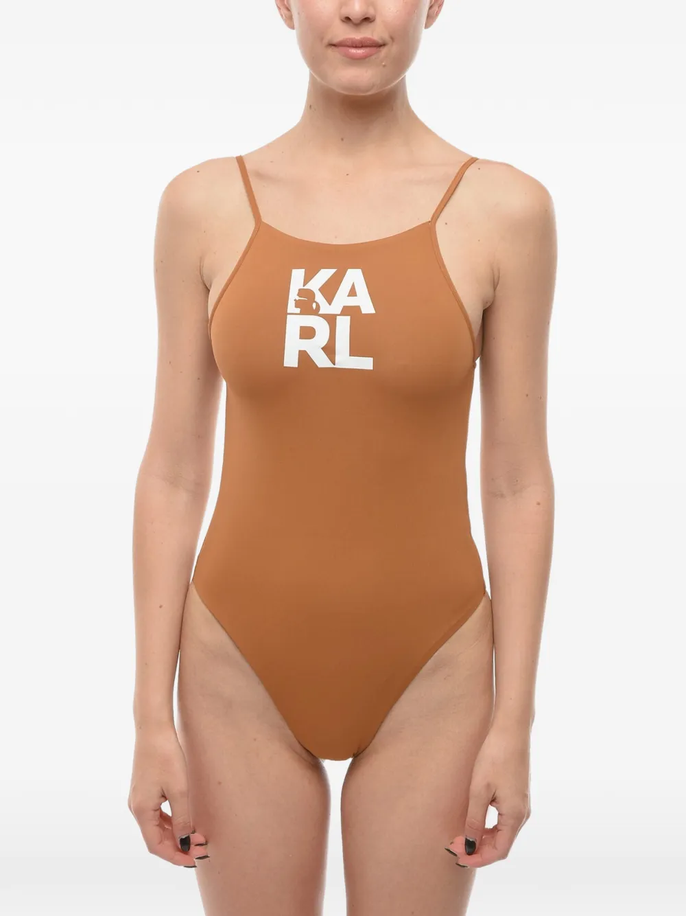 Karl Lagerfeld Badeanzug mit Logo-Print - Braun