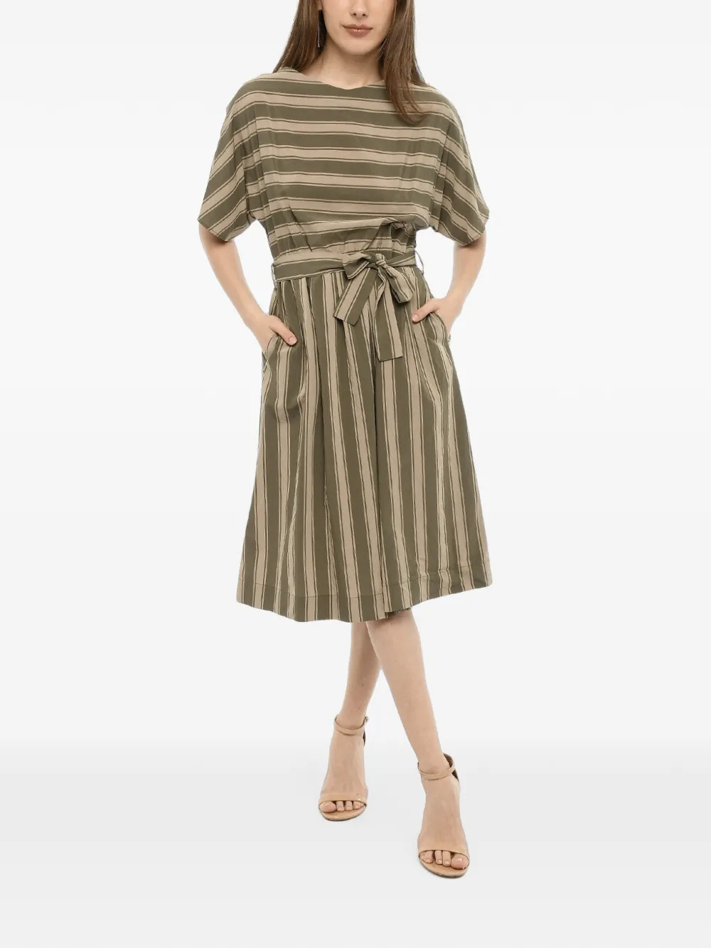 Woolrich midi Bayadere-striped belted dress - Green