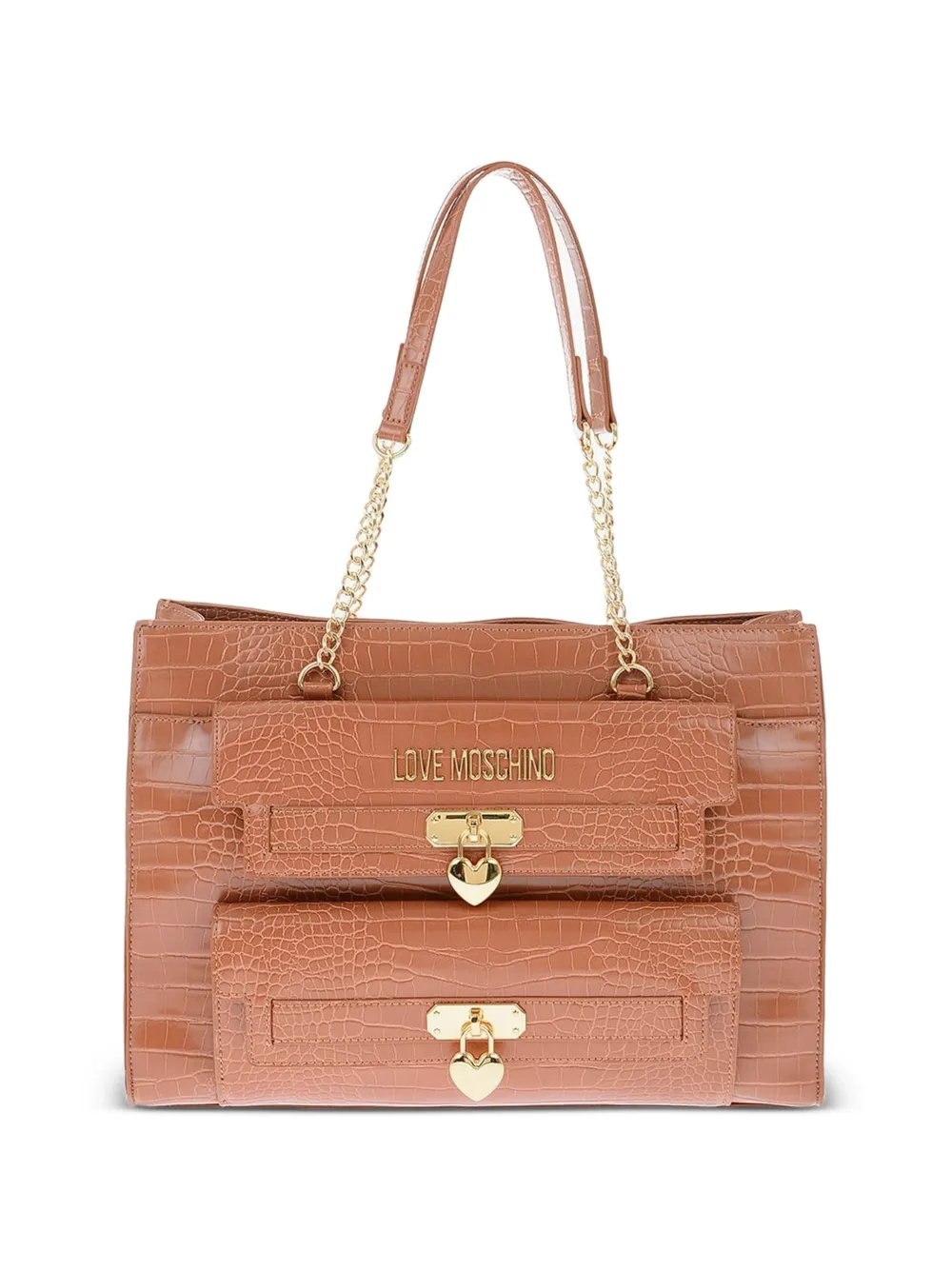 Moschino crocodile-effect Love tote bag - Brown