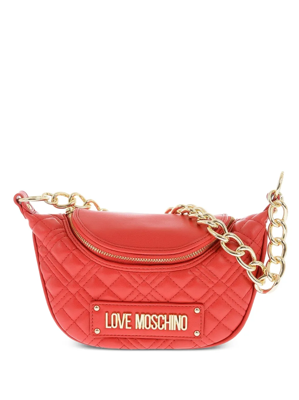Moschino quilted logo-plaque shoulder bag - Red
