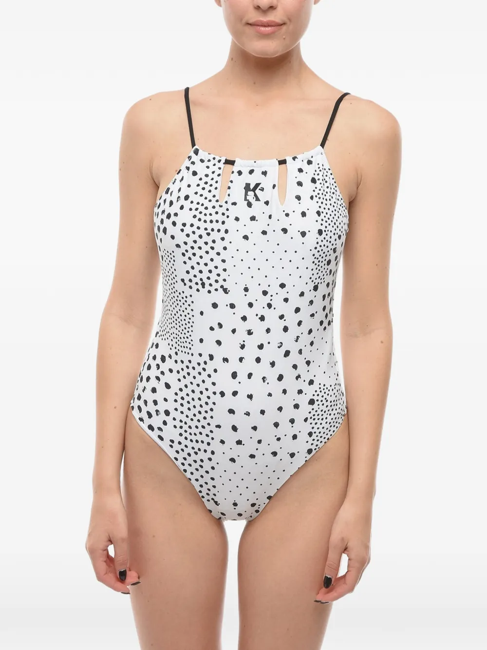 Karl Lagerfeld Rückenfreier Badeanzug mit Logo-Print - Weiß