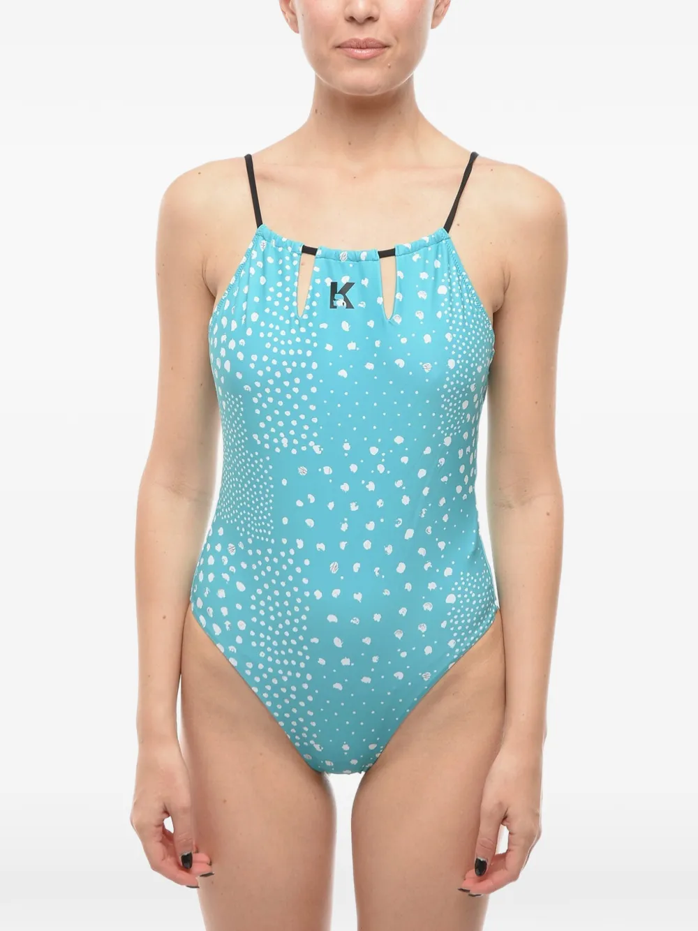 Karl Lagerfeld Rückenfreier Badeanzug mit Logo-Print - Blau