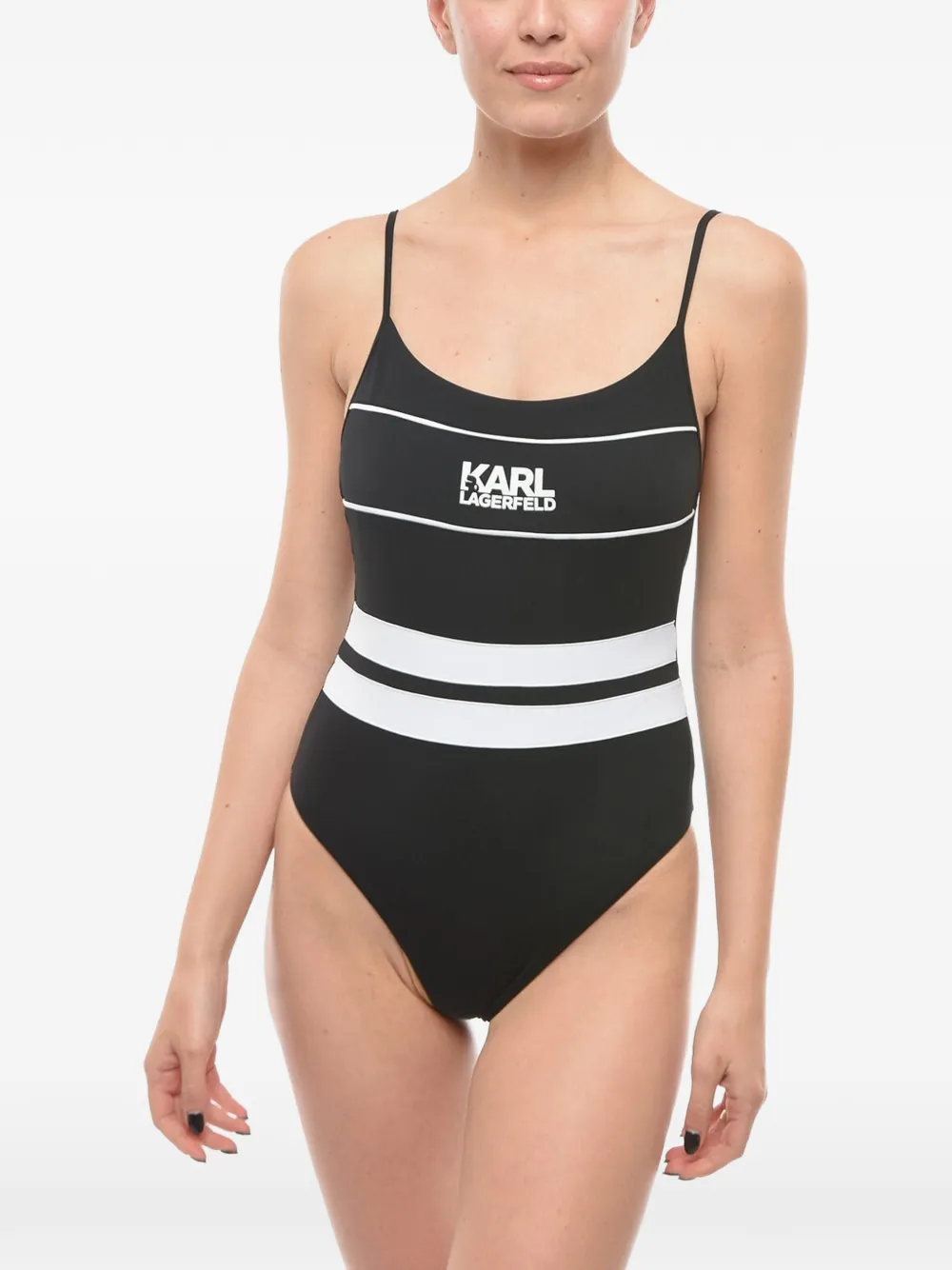 Karl Lagerfeld Badeanzug mit Logo-Print - Schwarz